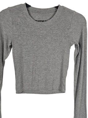 Light Academia Preppy Y2K Crop Top Ribbed Streetwear Slim Basic Gray Womens XL
